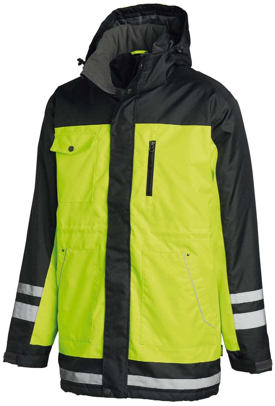 Style MH-177 HiVis jacket - Windproof, waterproof and breathable - Detachable and adjustable hood - Left sleeve pocket w.