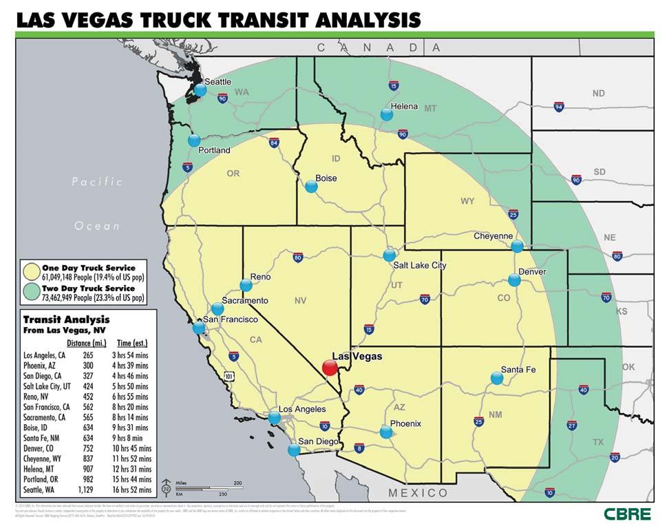 LOCATION & TRANSPORTATION + US- and I- interchange is ±7 miles from subject property + McCarran Airport is ± miles from subject property + Resort Corridor (Sahara and LV Blvd) is ±11 miles from