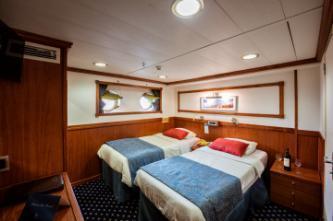 THE MOTOR SAILER GALILEO CABIN SPECIFICATIONS: The Galileo s 25 outside guest cabins are located on Upper and Lower Decks, all with large portholes.
