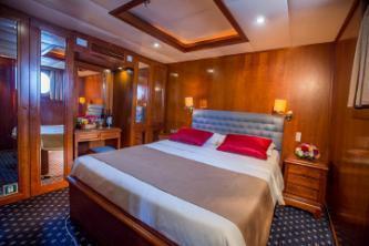 All cabins are comfortably arranged and beautifully furnished with wooden furniture and light fabrics.