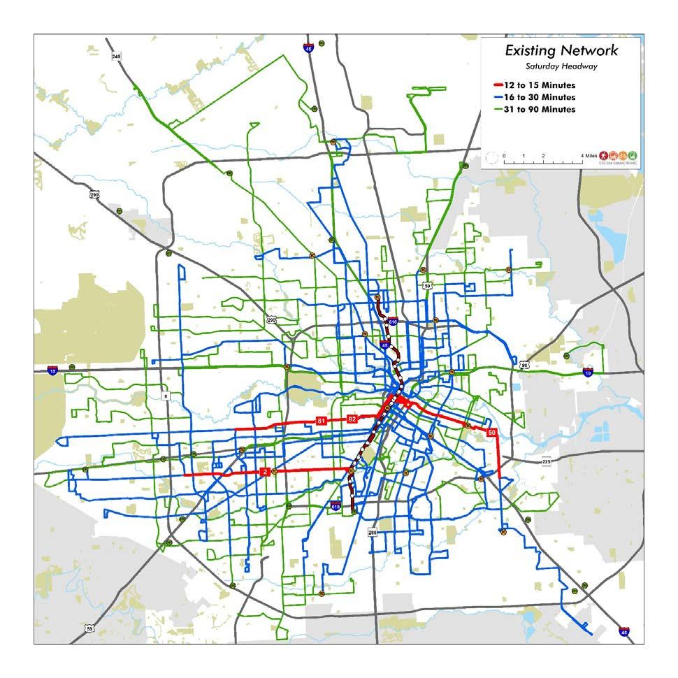 CASE STUDY: Former Saturday Network Fewer routes and significantly less frequent service Red: