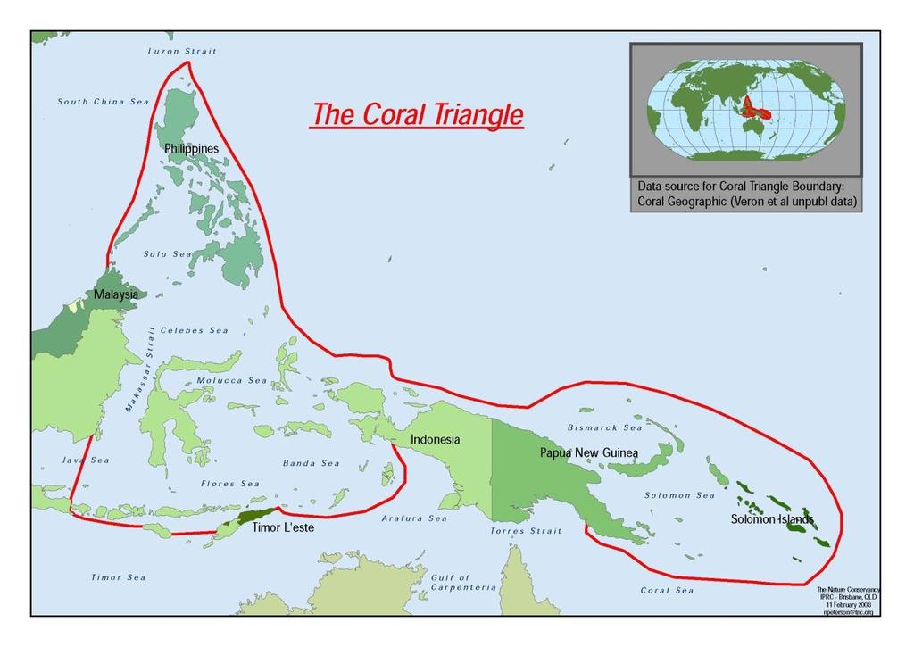 MEPC 70/18/Add.1 Annex 12, page 6 RESOLUTION MEPC.283(70) Naturalness Figure 1 Map showing Coral Triangle 2.10 The 2000 Rapid Marine Biodiversity Assessment of Milne Pay Province (Allen et al.