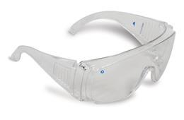 EYE VISPEC SAFETY GLASSES Style: 40004W Can be worn over top of prescription glasses Large solid arms with vents that provide additional protection but also help prevent fogging Very strong and