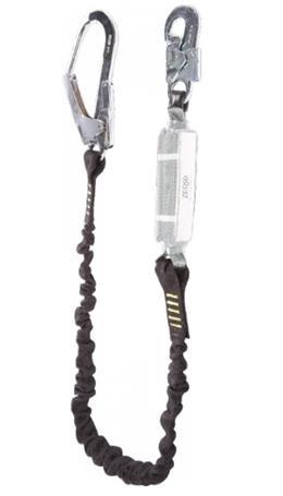 LANYARD SINGLE ELAST SNAPHOOK & SCAFF HK Style: 40100W Elasticated Webbing lanyard with one scaffold hook and snap hook attachment Includes shock absorber Length: 2m Material: Polyamide 100% EN 354,