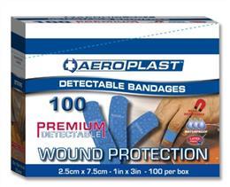 BLUE METAL DETECTABLE PLASTERS BX 100 Style: 40418W Aeroplast Metal Detectable Plasters 2.5cm x 7.