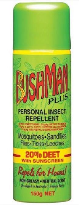 BUSHMAN INSECT REPELLANT SUNSCREEN 15G SPRAY Style: 41442W Highly effective protection against a variety of insects with the added bonus of a broad spectrum SPF 15 sunscreen 20% DEET Sprays upside
