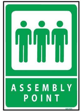 . ASSEMBLY POINT SIGN Style: 40938W ASSEMBLY POINT SIGN 240 X 340 FIRE EXTINGUISHER STICKER