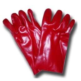 RED PVC 27CM GLOVE Style: 50028W Mens fully coated red PVC gauntlet glove 27cm in length Provides protection against basic liquid protection from caustics, mild acids