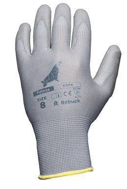 ROBUCK TUSKER GLOVE Style: 50304W Polyester liner 13 Gauge PU Coating for very good abrasion and tear resistance Very good dexterity, lightweight and flexible Ideal for production line and handling