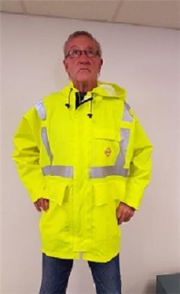 PROCLO LINED FLURO YELLOW JACKET WITH TAPE Style: 21178W Popular with contractors, Port Companies, miners and the forestry industry Standard hood, or extra large hood to go over hardhat Tuckaway hood