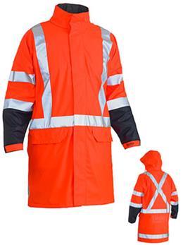 TTMC-W TAPE HI VIS STRETCH PU RAIN COAT Style: 21392W 3M 8712 Reflective heat seal tape in H pattern and X around body with extra back hem tape for TTMC-W compliancy and bio motion taping on sleeves