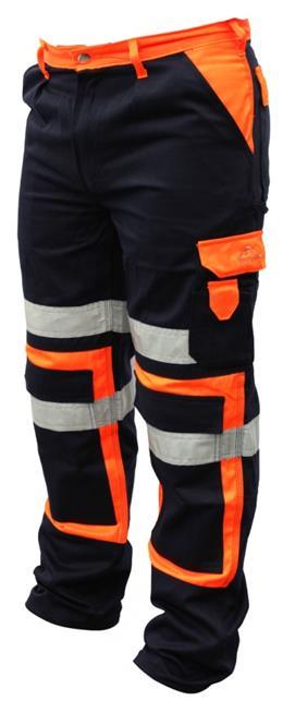WESTPEAK HI VIS O/N TROUSERS Style: 20075W 65% polyester 35% cotton, heavy duty 290gsm fabric Triple stitching, very comfortable to wear Two back pockets with Velcro flaps, cargo pocket with cell