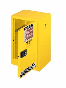 Includes U Loc padlockable handle, reflective Haz-Alert warning labels for visibility in the dark and SpillSlope safety shelves that direct incidental spills to the back and bottom of a leaktight