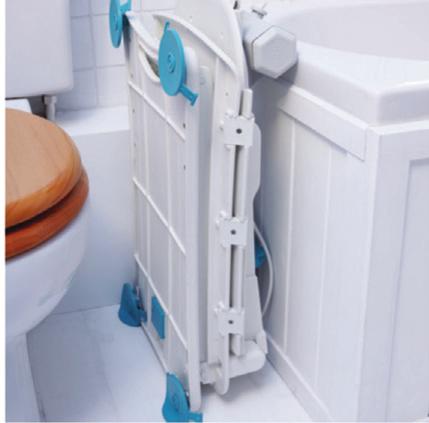 To help get in and out, the bath should have a clamp-on grab rail or there should be a grab rail fitted on the wall.