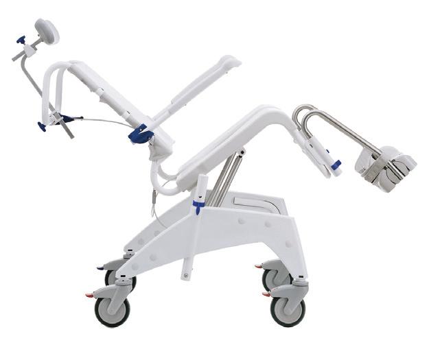 ergonomically designed seat for comfort and easy cleaning, four braked castors with