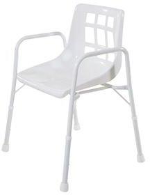 6kg Hire 00119 610mm W x 460-585mm H (seat) Available Aspire Shower Chair Broad 2 Steel, corrosion resistant frame 2 Increased width between arms