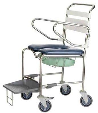 Shower Commode Attendent Propelled 2 Suitable for use over the toilet, as a commode or in the shower 2 Arms flip back to allow for side transfers 2 Rack and pan easily removed from back while user