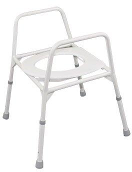 4kg Toilet Aids 02725 455mm W x 415-565mm H (seat) Over Toilet Aid 2 Powder-coated steel frame with plastic seat 2 Closed arms provide stability when getting on and off 2 Adjustable seat height Type