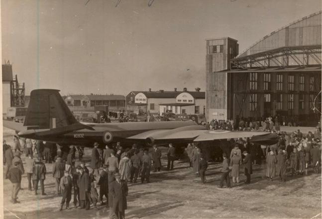 The photo below shows the Canberra on the ramp in front of Hangar 20, the first built in Gander and the largest in the British Commonwealth at the time.