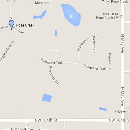 Rose Creek 9/14/2014 6p.m. to 8p.m. Location: 3300 NW 170TH CT - North on May Avenue past 164th. Go about half a mile and turn left into the addition. Take the first left into the club house.
