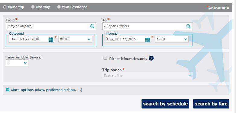 Booking flights online AMADEUS tool allows you to book flights online via book tab. Click on the air button and start searching for the available flights.