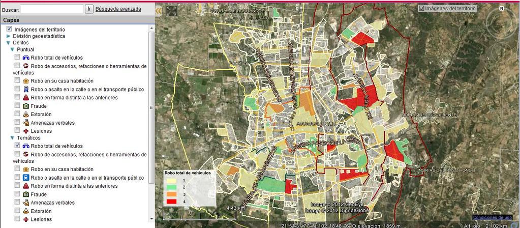 Neighborhoods map: Total vehicle theft 7 neighborhoods of the