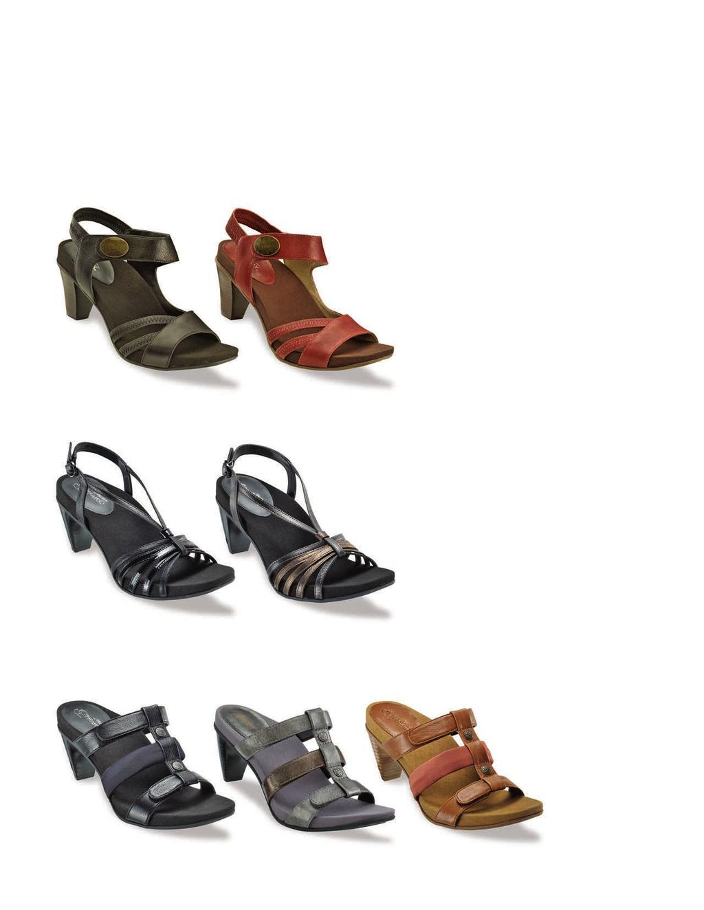 HEELED SANDALS n Lynco orthotic footbeds for support, balance & alignment n Memory foam cushioned heel seat n Aegis anti-microbial technology to help protect against fungi, bacteria & odor n Leather