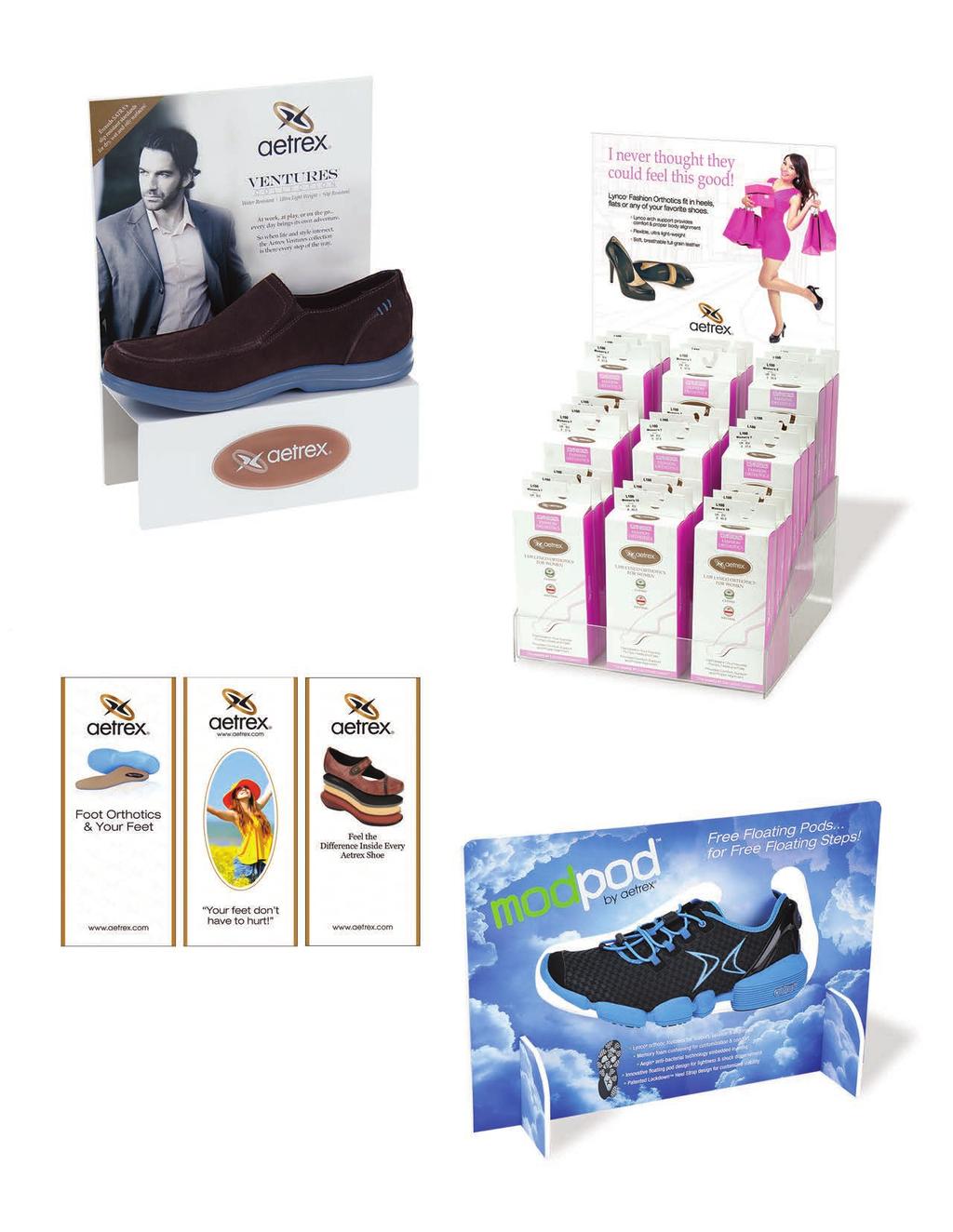 COMBINE: # X019 Aetrex Shoe Riser and # 5LVENPOP Venture Card Riser POP Consumer Brochures COMBINE: # 5DF0HS Acrylic Riser Card and # CD400 Acrylic Base # 5LCLB Foot