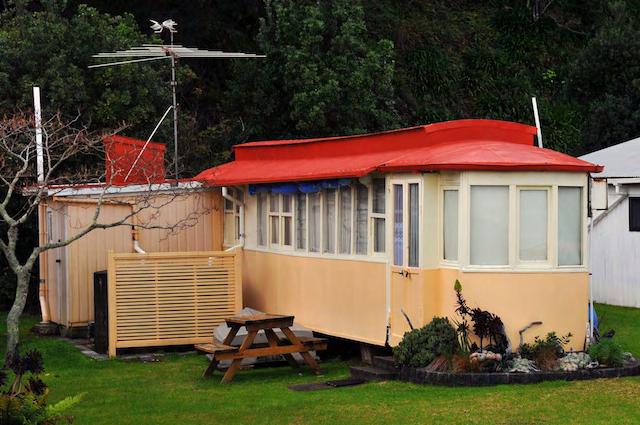 Fig. 8. Bach 6, Waikawau. 8 July 2009. Photograph: Anne Challinor. Principal References Auckland heritage tram rediscovered former Onehunga tram car 53 found at Thames disguised as a bach!