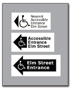 An accessible entrance must provide at least one accessible door with maneuvering space, accessible hardware, and enough clear width to allow people who use crutches, a cane, walker, scooter, or