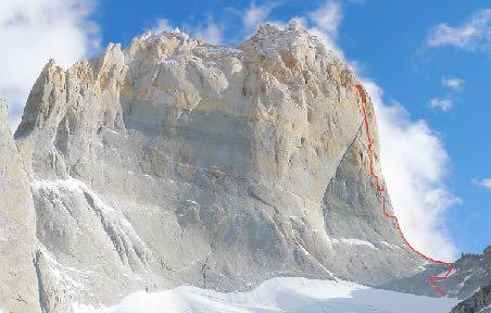 The south face of the south tower of Paine, with the line of Wall of