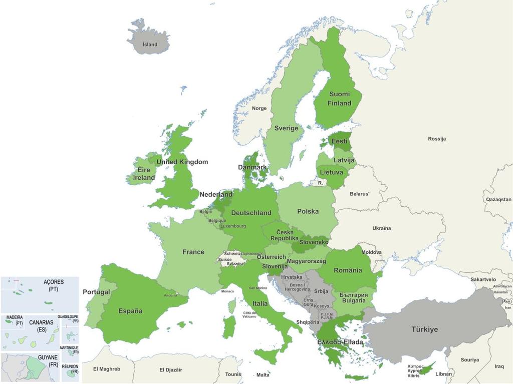 4 DRŽAVE ČLANICE EVROPSKE UNIJE IN NJIHOVI JEZIKI / MEMBER STATES OF THE EU AND THEIR LANGUAGES Evropska unija je na začetku gospodarskega sodelovanja evropskih držav leta 1951 štela samo šest