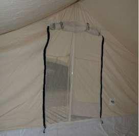 4/4 Inner Tent Suspension System The inner tent suspends between the 2 end poles, attached (knotted) by 2 strings or strips, 25mm by 200mm long at each end.