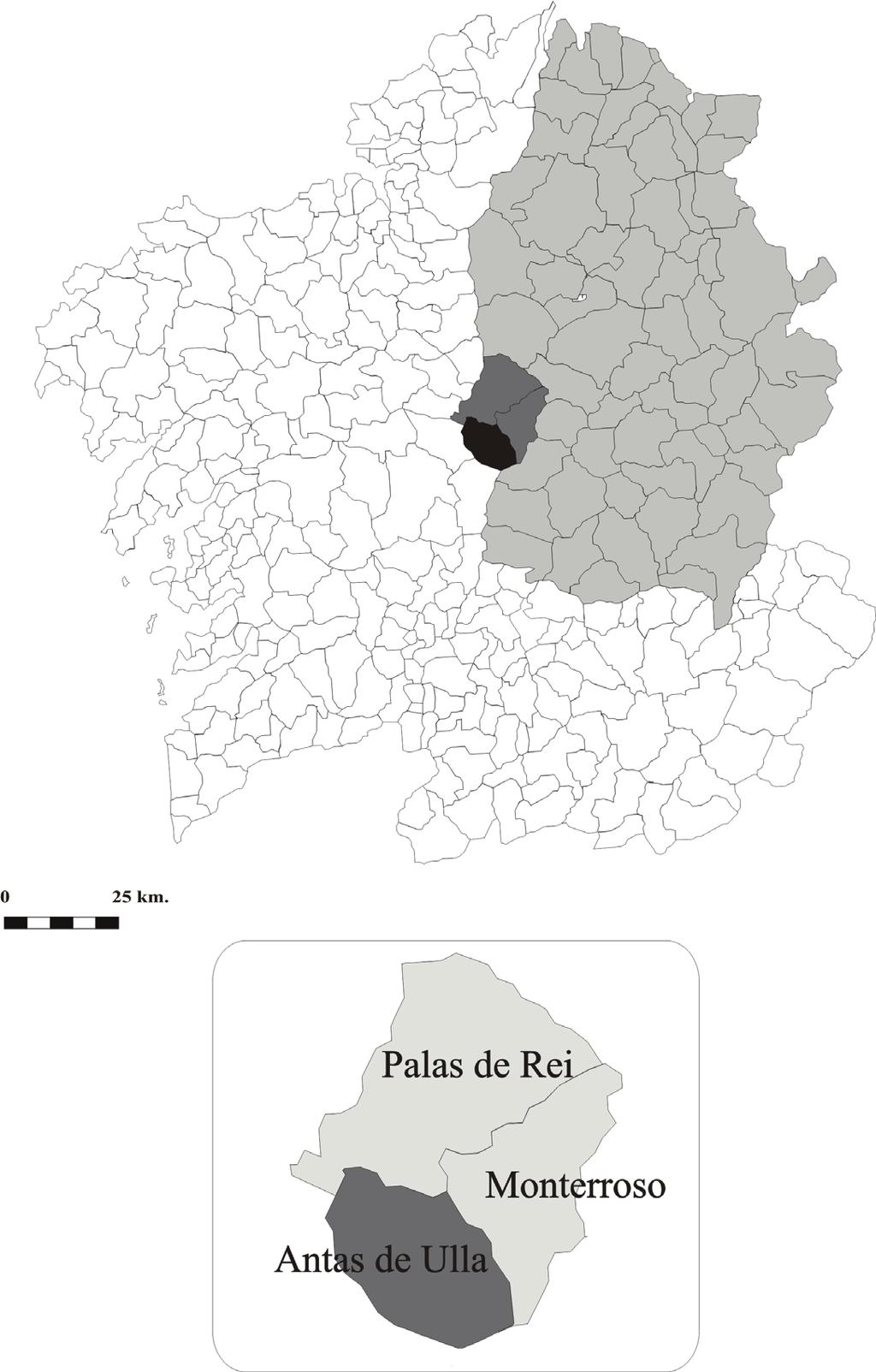 Figura 1: Localización do Concello de Antas no contexto da provincia de Lugo e Comarca da Ulloa.