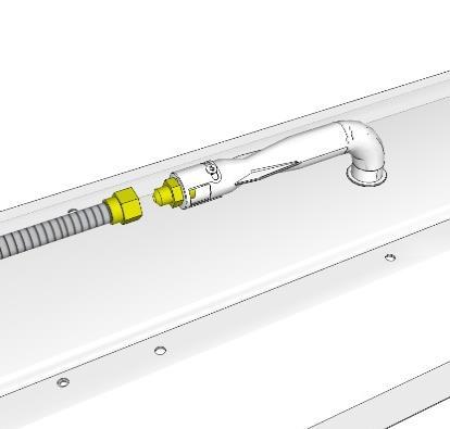 Reach inside the base and attach gas supply line to the input shown below, using a 1/2 flare fitting.