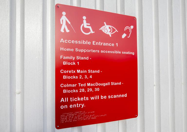 Stewards are present at each of the accessible entrances to offer assistance. Tickets are checked and scanned at each entrance with readers.