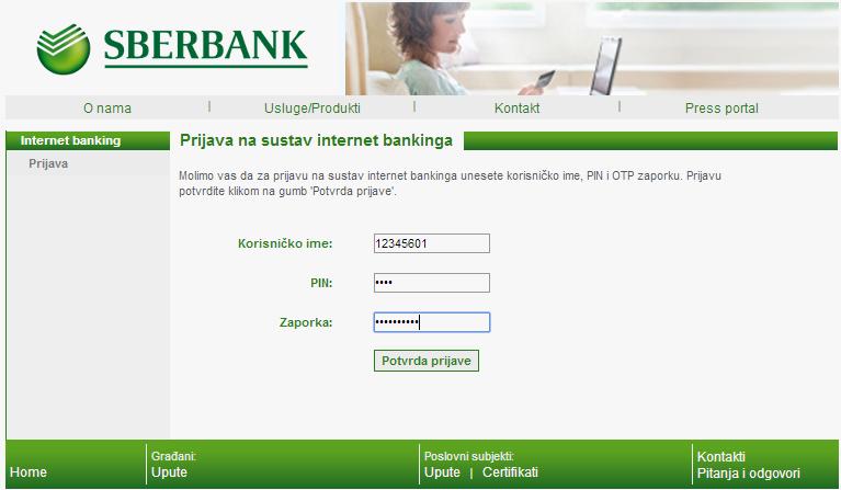 - Korisničko ime nalazi se na zahtjevu za uključenje - PIN se nalazi unutar paketa Internet bankarstva - Jednokratnu zaporku generira token 3.