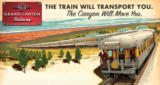 VINTAGE TRAIN TRAVEL, ACCOMMODATIONS AND MEALS AND KIDS GO FREE WITH A PAYING ADULT*. FIRST NIGHT AT THE GRAND CANYON RAILWAY HOTEL IN WILLIAMS, AZ.