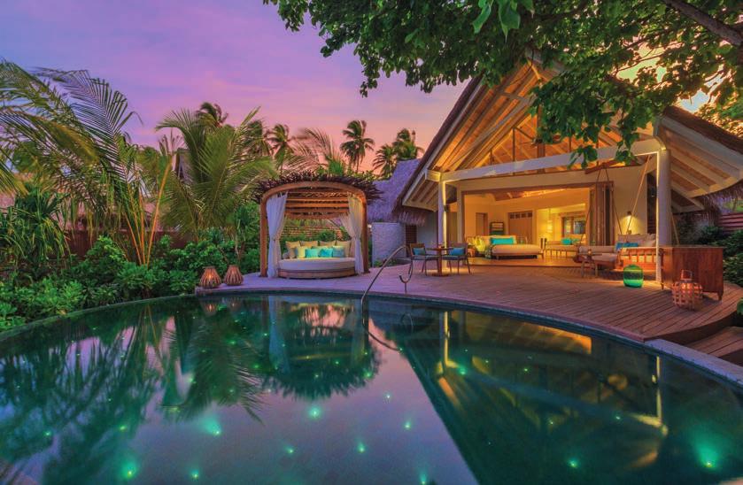stilts over the ocean, these spacious thatched-roof villas are serene and full of light, opening up to a huge sundeck with steps into the ocean for easy access to the nearby coral reef.