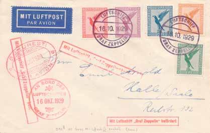 Balkans flight cover with five German Eagle airmail stamps, posted on board then dropped at