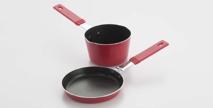 The pot features an encapsulated base that spreads heat quickly and evenly. Rolled edges add durability and make it easier to pour from the pot without messy dripping.