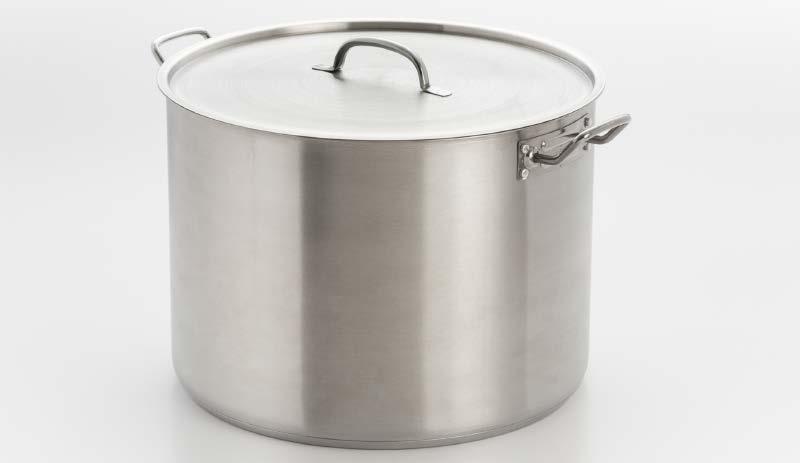 514 35 QT PROFESSIONAL STOCK POT Lidded stock pot with 3 mm encapsulated base for even heat distribution without hot spots. Stay cool riveted handles ensure quality and durability.