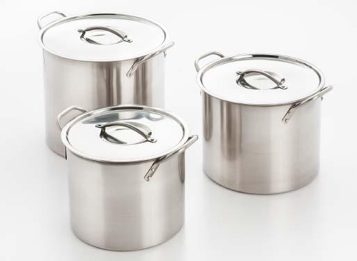 524 4 PIECE - 8 QT & 12 QT STOCK POT SET Constructed in stainless steel with stay cool riveted hollow handles for durability and comfortable handling.