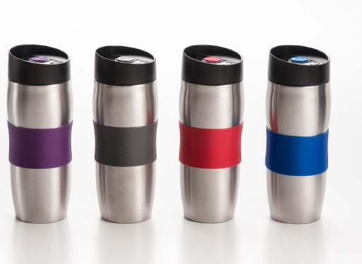 Featured in multiple colors for the silicone grip and ideal for hot and cold beverages.