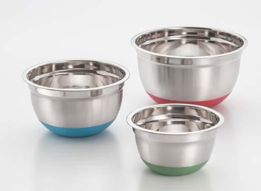 5 Qt Green 297-3 Qt Blue 298-5 Qt Red 797 - Set of 3 321-323 PROFESSIONAL SATIN FINISH MIXING BOWLS Stainless steel mixing bowl with beautiful satin finish exterior and mirror polished interior.