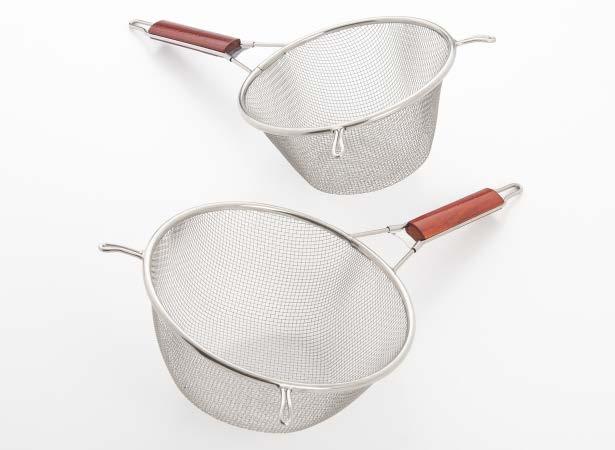 Dishwasher friendly. 183-5 184-6 185 7 226-227 REINFORCED STRAINER W/ WOODEN HANDLE Strain your foods with ease with this durable stainless steel strainer, a must-have in the kitchen.