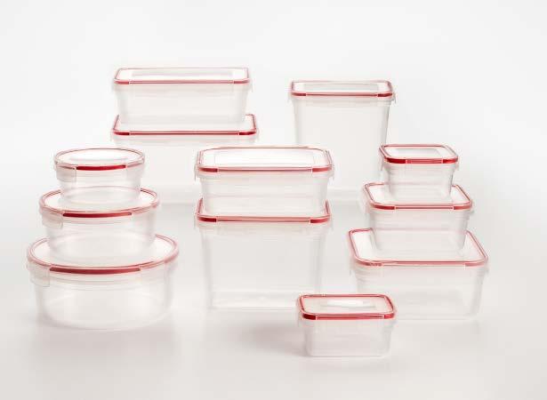 A set of three food storage containers constructed in food grade plastic, keeps food fresh. Freezer, microwave, and dishwasher safe.