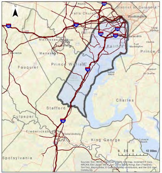 I-95/I-395 Transit/TDM Study Area and Markets Project study area extends from the southern terminus of the I-95 Express Lanes (at Garrisonville Road) north to the Potomac River and includes: Parallel