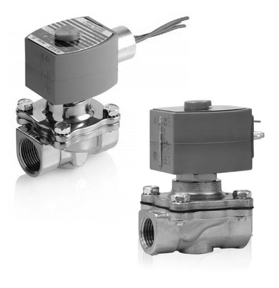 SOLENOID VALVES pilot operated, hung diaphragm brass or stainless steel bodies 3/8" - 2" NC NO OUT IN OUT IN 2/2 210 Two way shut-off valves for the control air, inert gas, water, oil and other