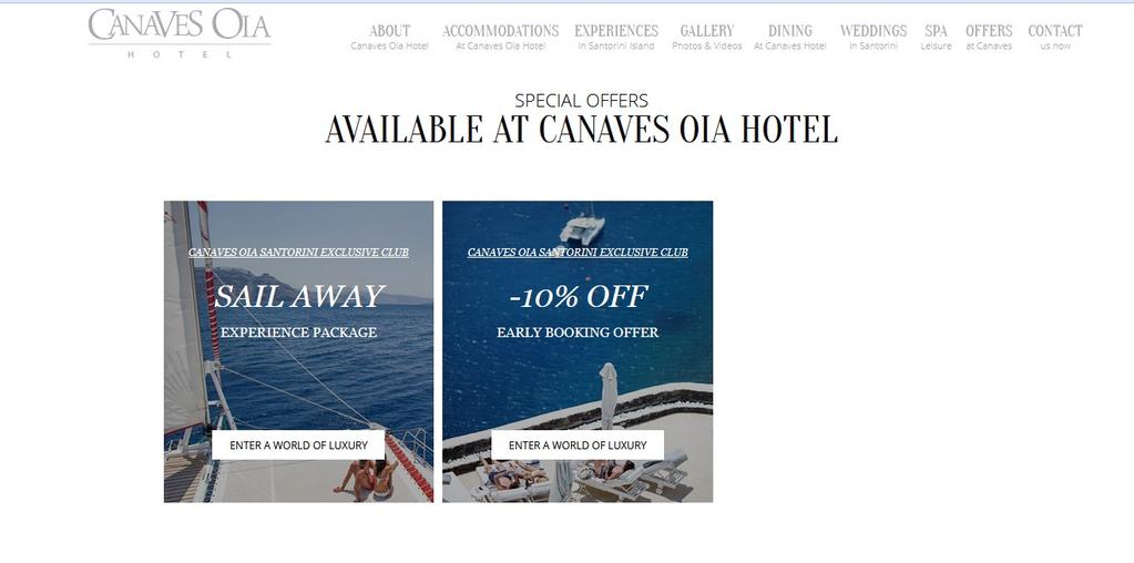 Slika 10. Posebne ponude hotela Canaves Oia Izvor (http://canaves.com/canaves-oia-hotel/offers/ ) 4.3.